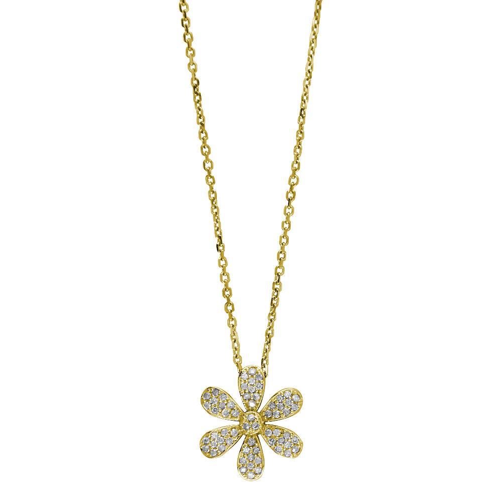 Diamond Daisy Flower Pendant and Chain, 0.63CT in 14k Yellow Gold