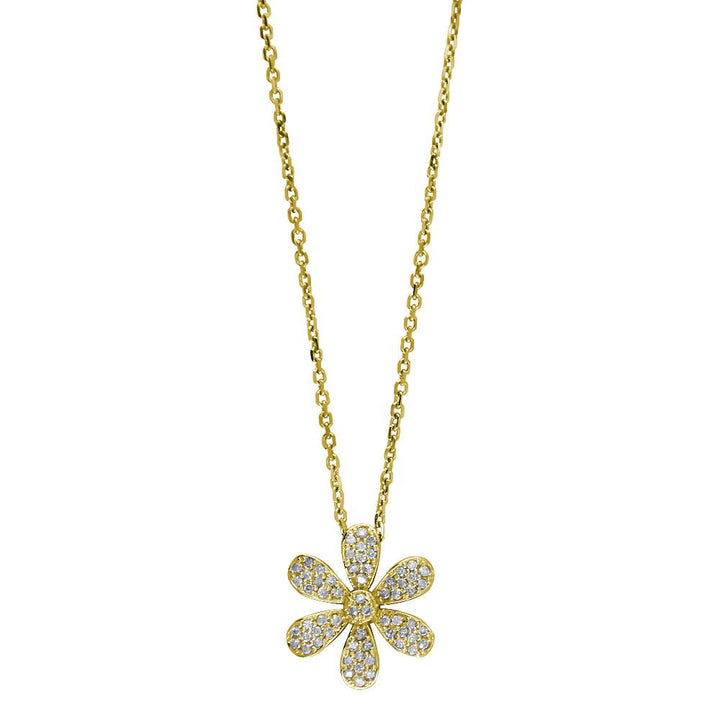 Diamond Daisy Flower Pendant and Chain, 0.63CT in 14k Yellow Gold