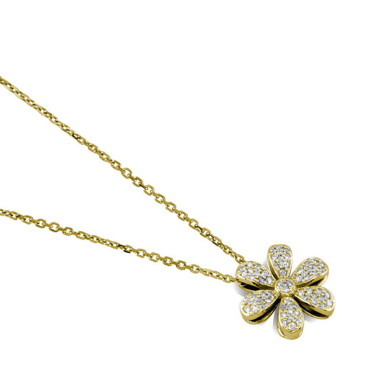 Diamond Daisy Flower Pendant and Chain, 0.63CT in 14k Yellow Gold