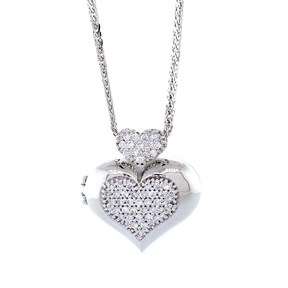 20 mm Diamond Heart Locket Pendant and Chain, 0.45 CT, 16 IN in 14K White Gold