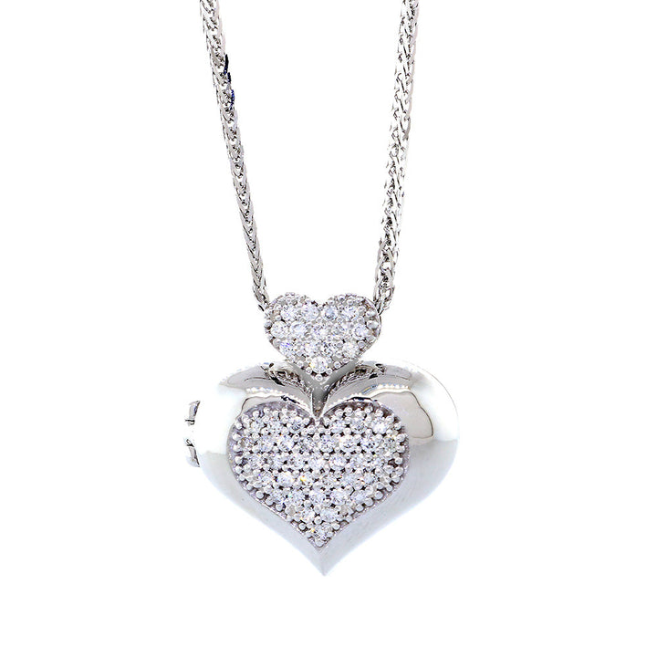 20 mm Diamond Heart Locket Pendant and Chain, 0.45 CT, 16 IN in 14K White Gold