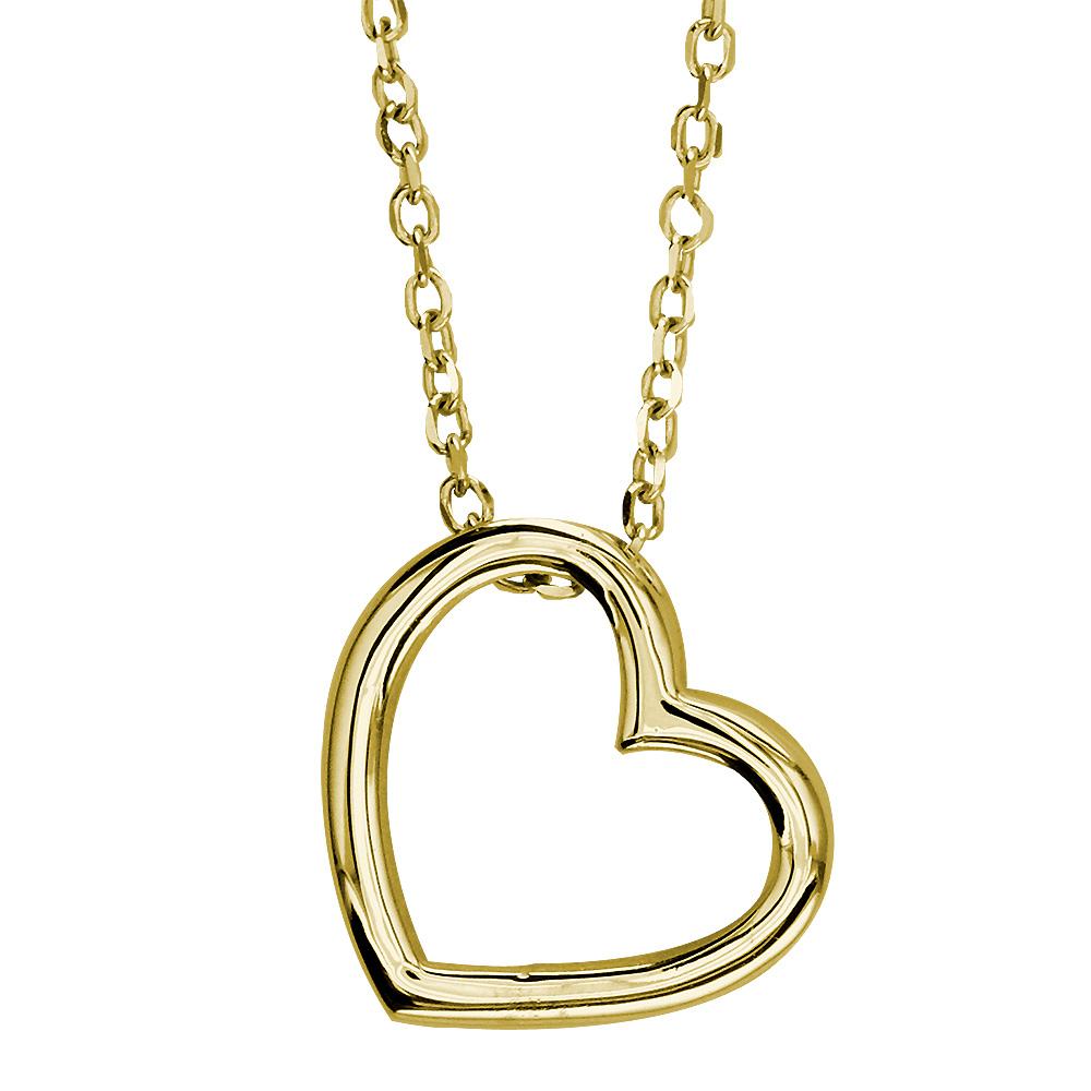 Open Heart Charm and Chain in 14K Yellow Gold
