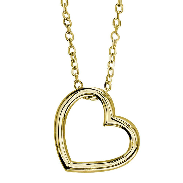 Open Heart Charm and Chain in 14K Yellow Gold