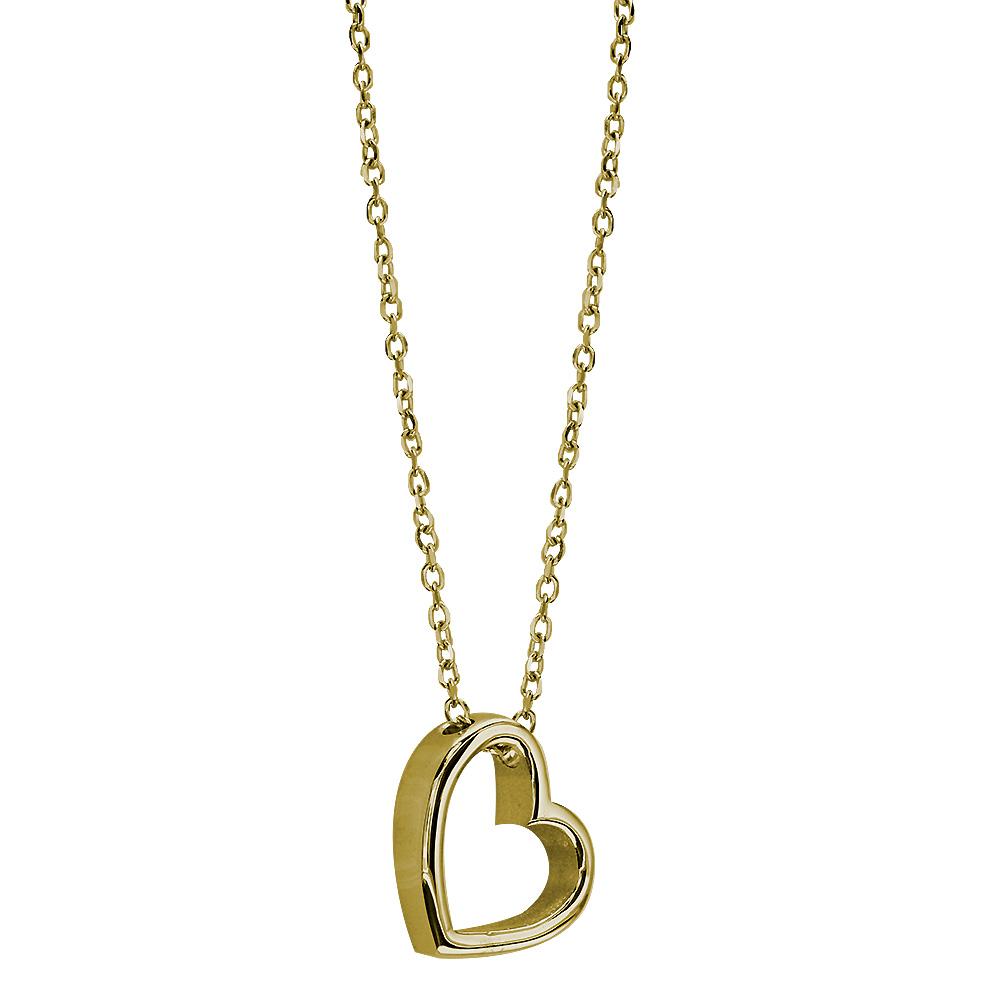 Open Heart Charm and Chain in 14K Yellow Gold