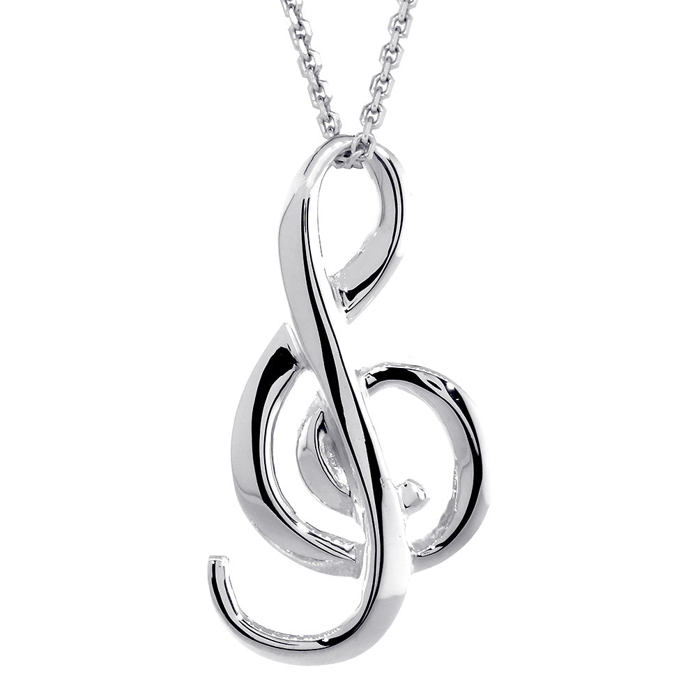 31mm Flowing Treble Clef Ribbon Charm and Chain in 14k White Gold