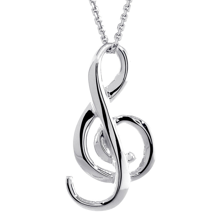 31mm Flowing Treble Clef Ribbon Charm and Chain in 14k White Gold