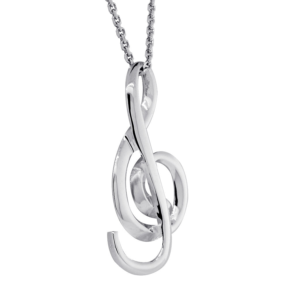31mm Flowing Treble Clef Ribbon Charm and Chain in 14k White Gold