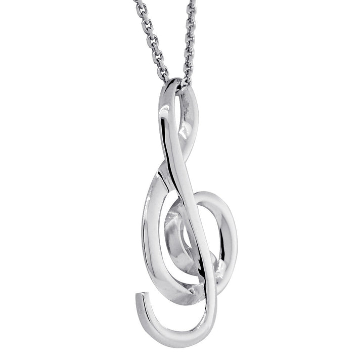 31mm Flowing Treble Clef Ribbon Charm and Chain in 14k White Gold