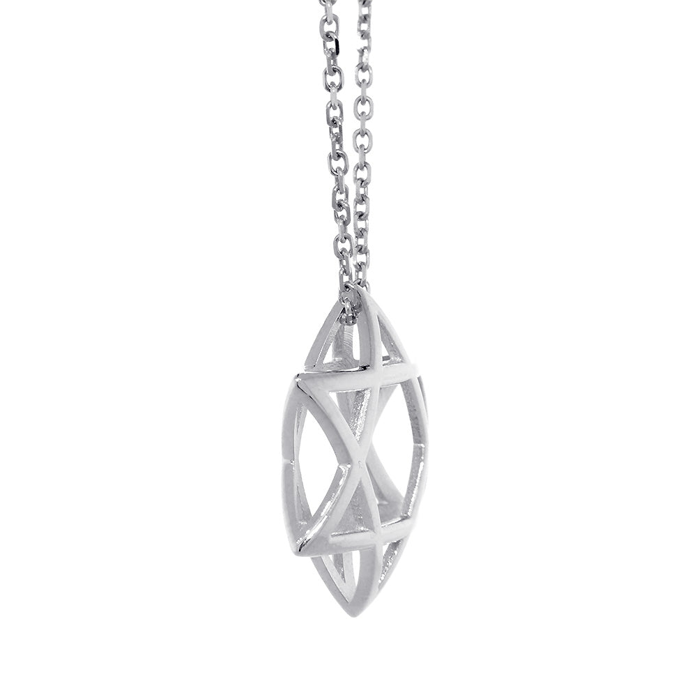 21mm 3D Open Domed Jewish Star of David Charm and 16 Inch Chain in 14k White Gold