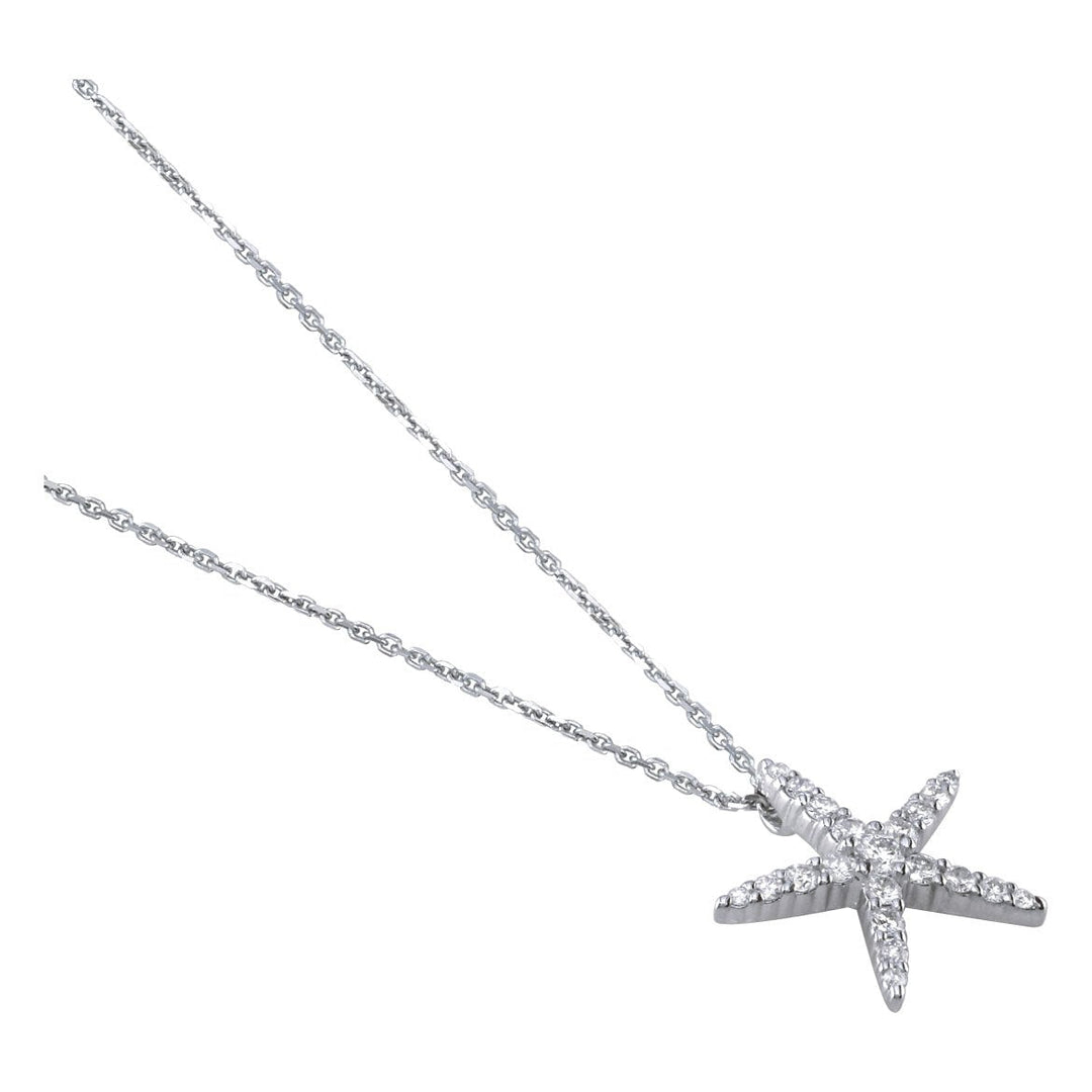 Diamond Starfish Pendant and 16" Chain, 0.70CT in 14k White Gold