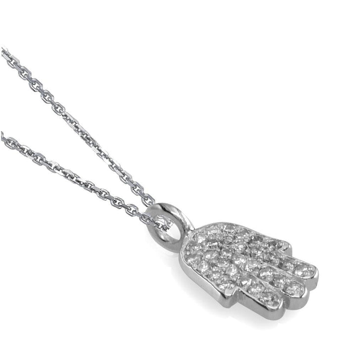 Mini Diamond Hamsa Version 2, Hand of God Charm and Chain, 0.15CT in 14K White Gold