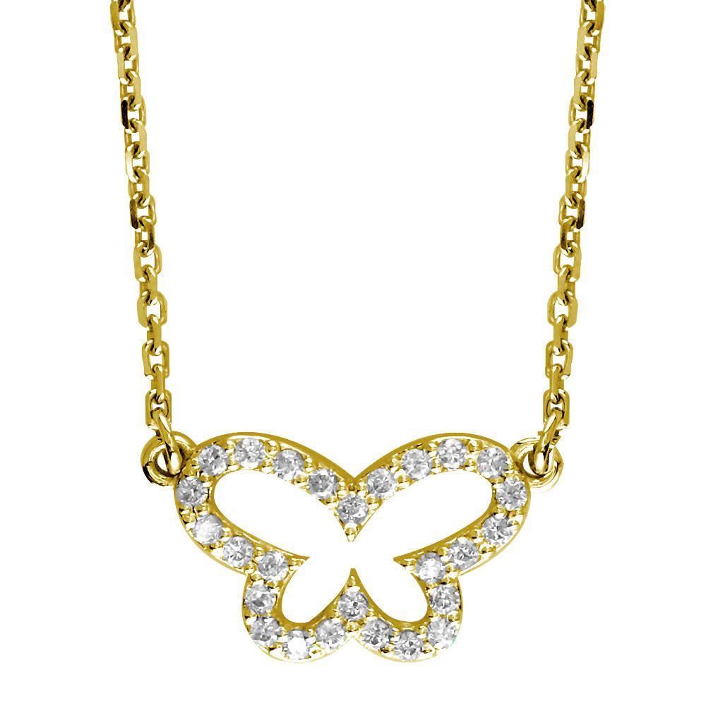 Open Diamond Butterfly Necklace, 0.35CT in 14K Yellow Gold