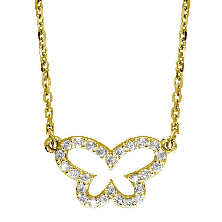 Open Diamond Butterfly Necklace, 0.35CT in 14K Yellow Gold