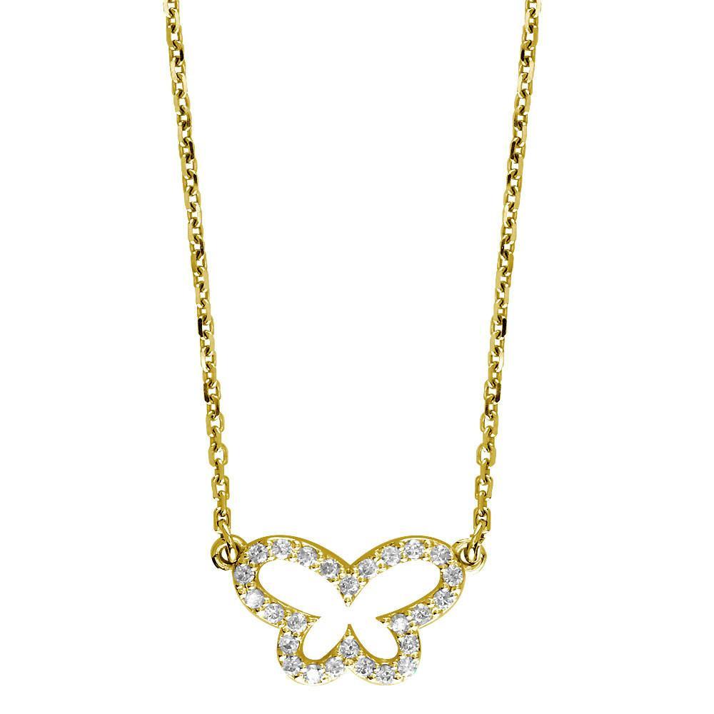Open Diamond Butterfly Necklace, 0.35CT in 14K Yellow Gold