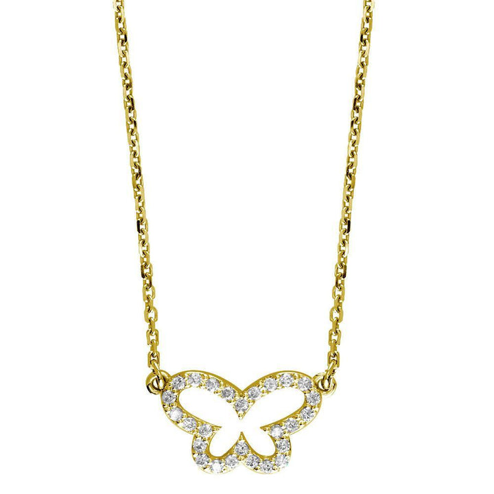Open Diamond Butterfly Necklace, 0.35CT in 14K Yellow Gold