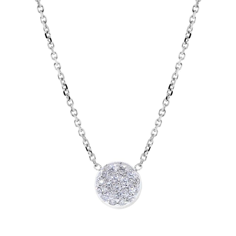 Small Domed Diamond Circle Necklace, 0.15CT in 14k White Gold