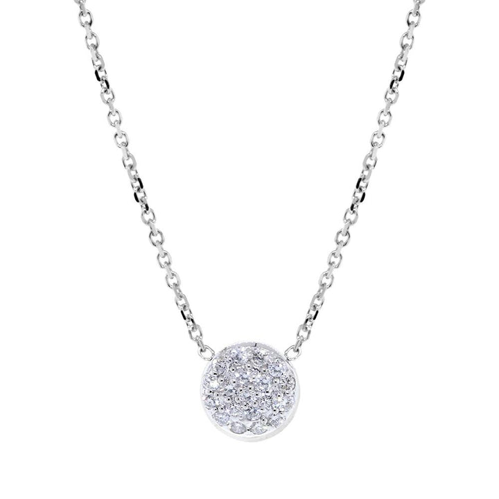 Small Domed Diamond Circle Necklace, 0.15CT in 14k White Gold