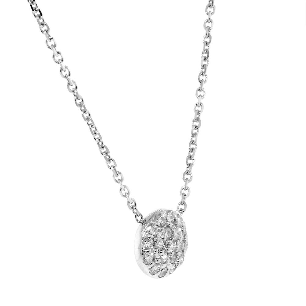 Small Domed Diamond Circle Necklace, 0.15CT in 14k White Gold