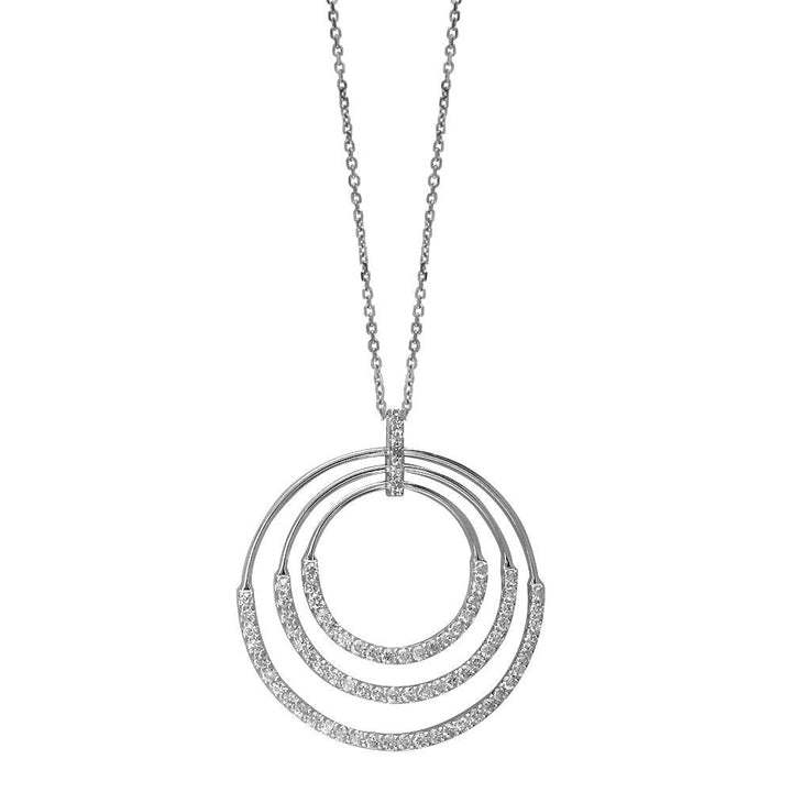 Large 3 Diamond Circles Pendant and Chain, 2.75CT in 14k White Gold