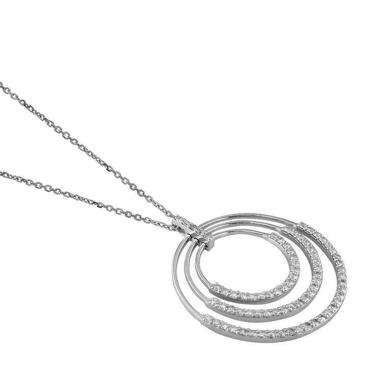 Large 3 Diamond Circles Pendant and Chain, 2.75CT in 14k White Gold