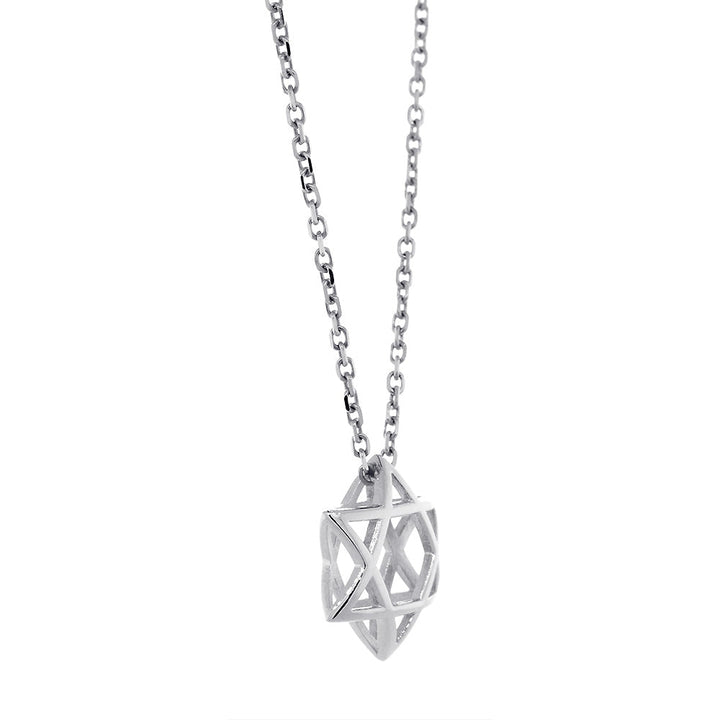 13mm 3D Open Domed Jewish Star of David Charm and 16 Inch Chain in Sterling Silver