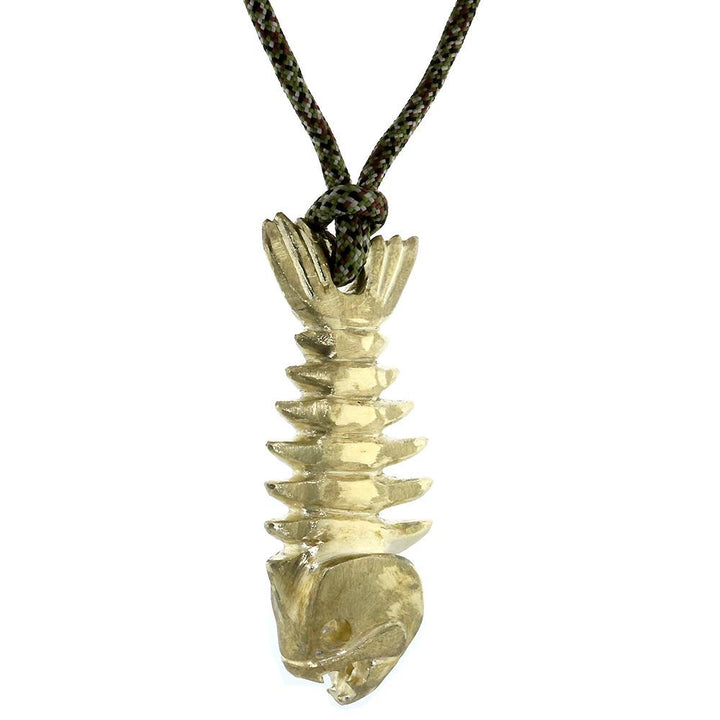Hanging Fish Skeleton Necklace, 3 Inch Size by Manny Puig in Bronze