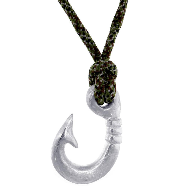 Rounded Fish Hook Necklace, 1.75 Inch Size by Manny Puig in Sterling Silver