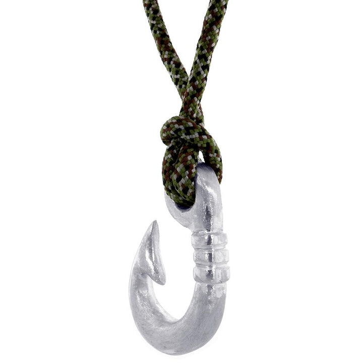Rounded Fish Hook Necklace, 1.75 Inch Size by Manny Puig in Sterling Silver