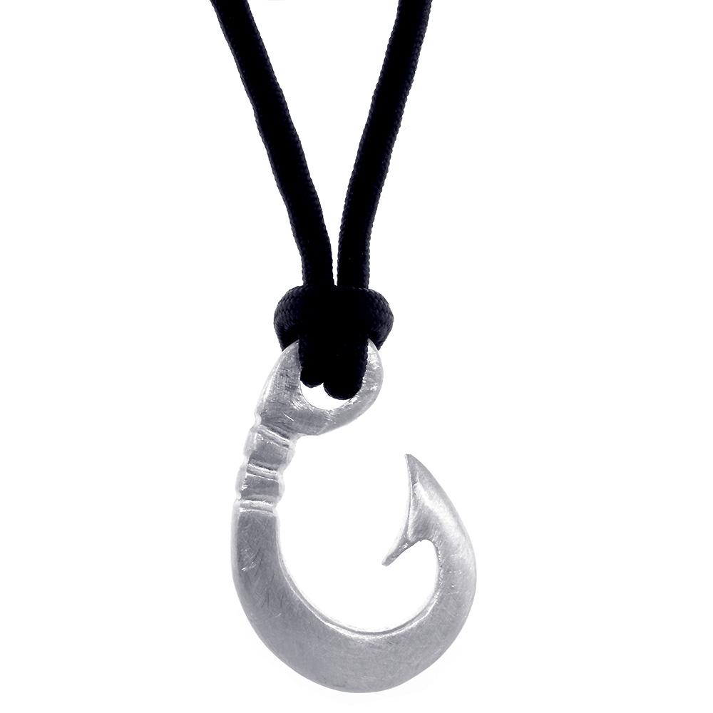Hard Edge Fish Hook Necklace, 1.75 Inch Size by Manny Puig in Sterling Silver