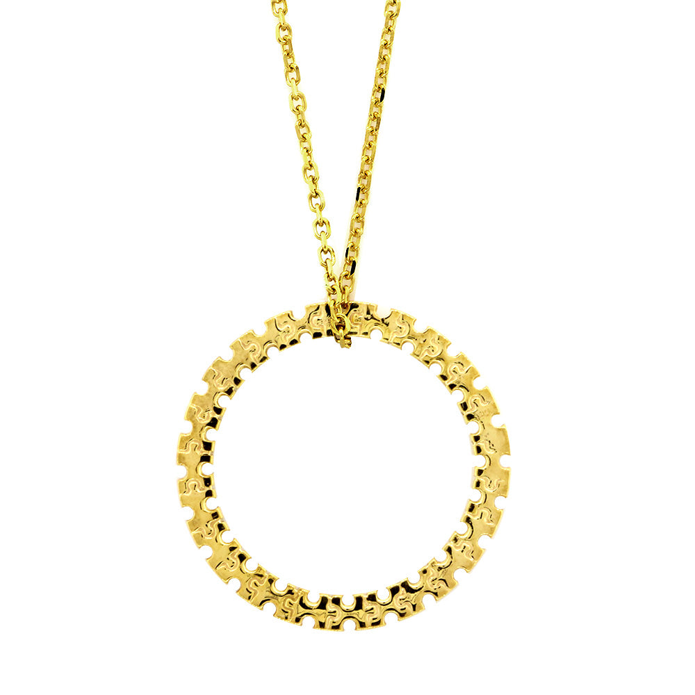 24mm Autism Awareness Jigsaw Puzzle Circle of Life Charm and Chain in 14K Yellow Gold