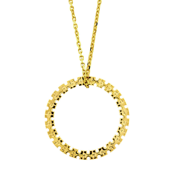 24mm Autism Awareness Jigsaw Puzzle Circle of Life Charm and Chain in 14K Yellow Gold