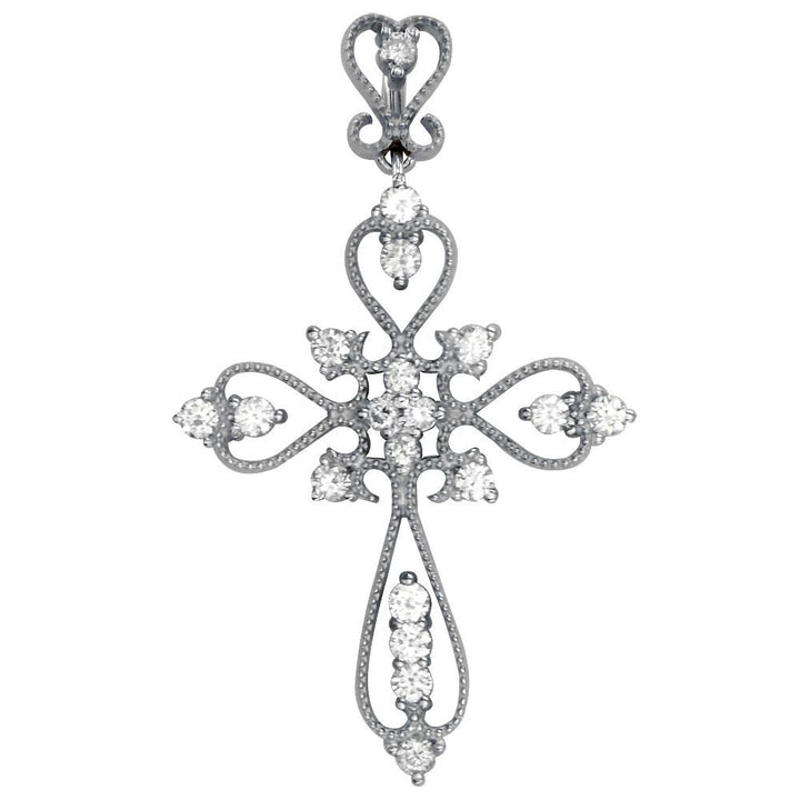 Vintage Style Diamond Cross Pendant, 0.52CT in 14K White Gold