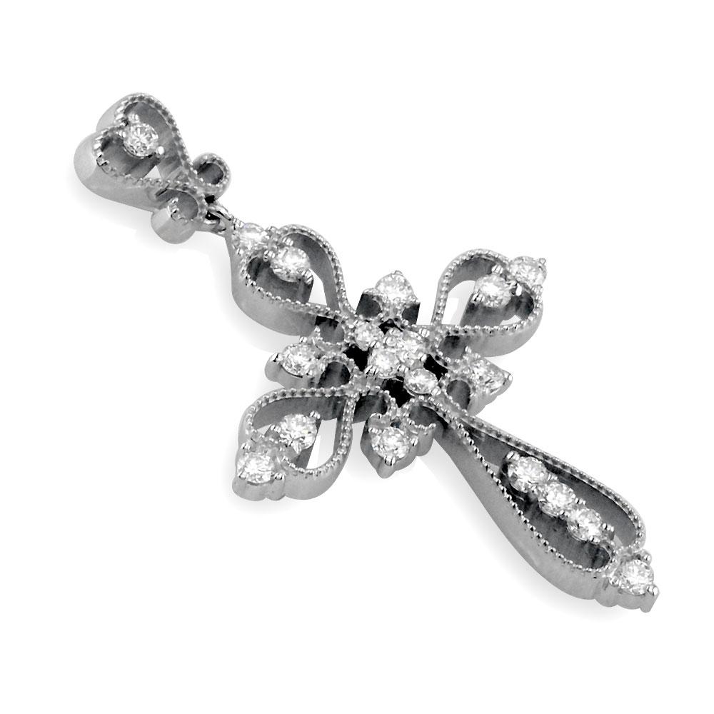 Vintage Style Diamond Cross Pendant, 0.52CT in 14K White Gold