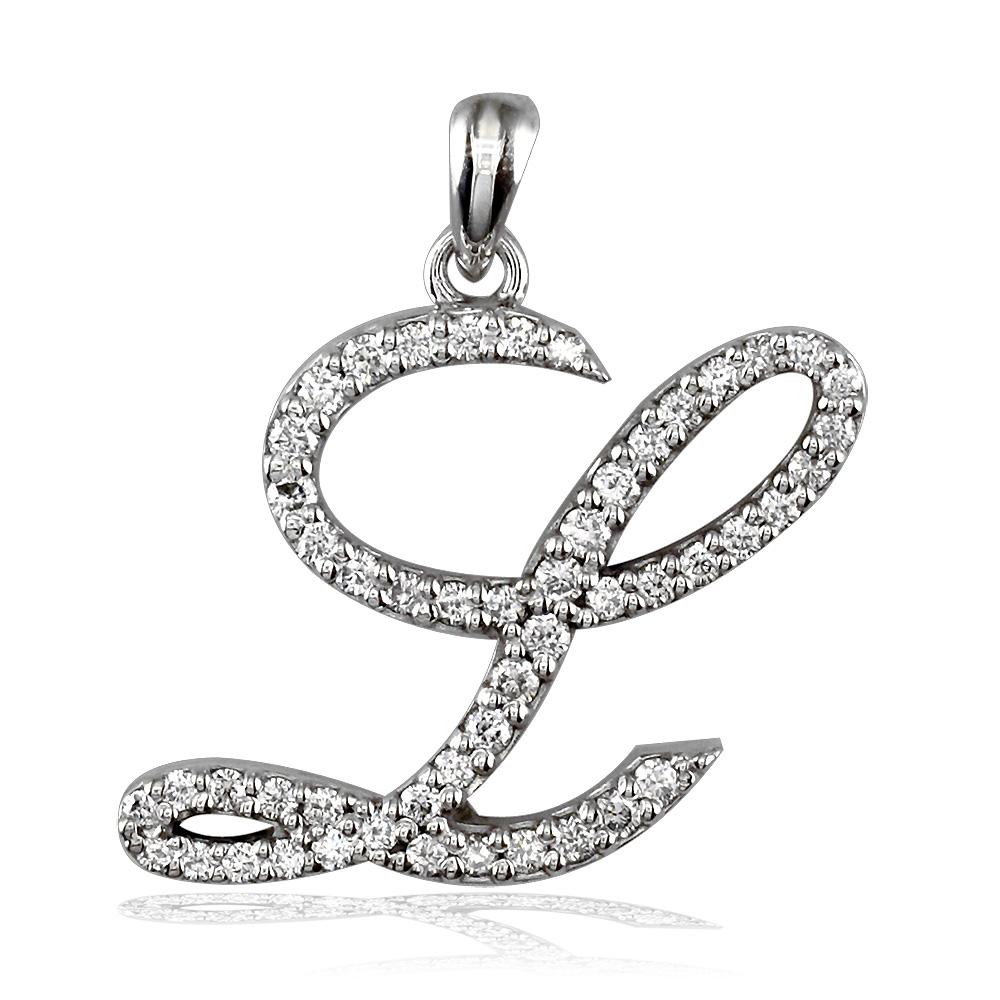 Script Diamond Initial L Pendant, 0.75CT in 14K White Gold