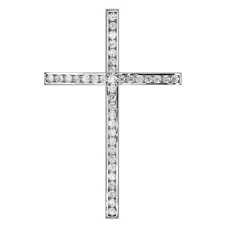 Huge Single Row Diamond Cross Pendant, 3.05CT in 14K White Gold