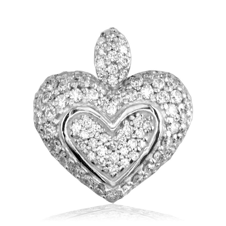 Medium Puff Diamond Heart Pendant, Small Bail Version, 0.75CT in 14K White Gold