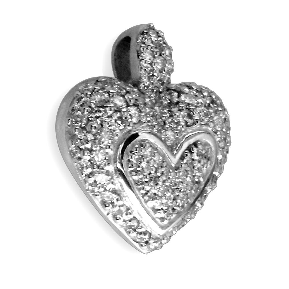 Medium Puff Diamond Heart Pendant, Small Bail Version, 0.75CT in 14K White Gold