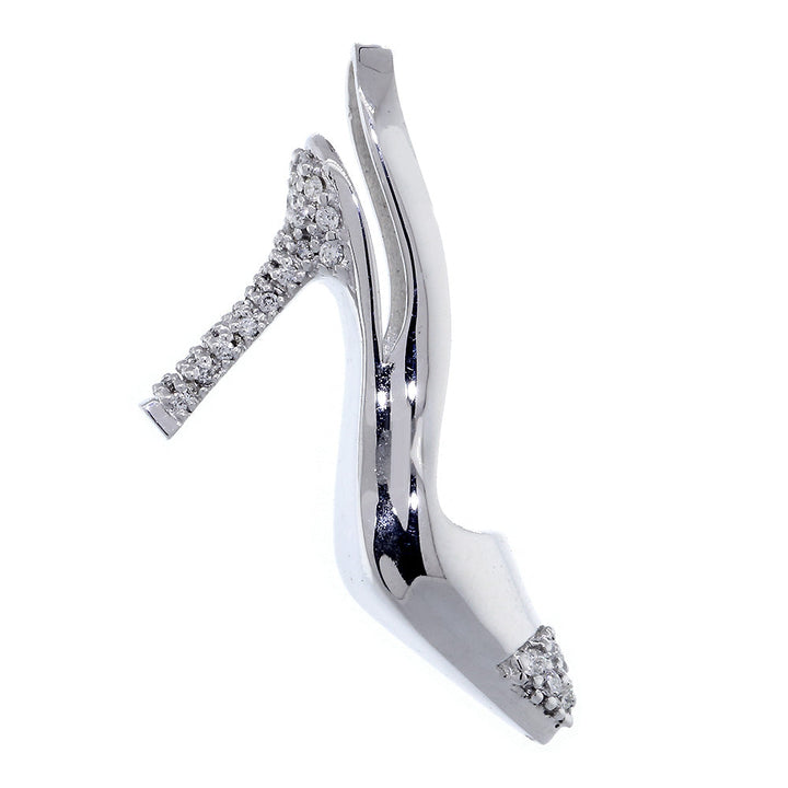 Diamond High Heel Shoe Pendant, 0.32CT in 14K White Gold