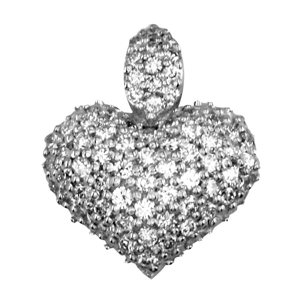 Puffed Diamond Heart Pendant, 0.80CT in 14K White Gold