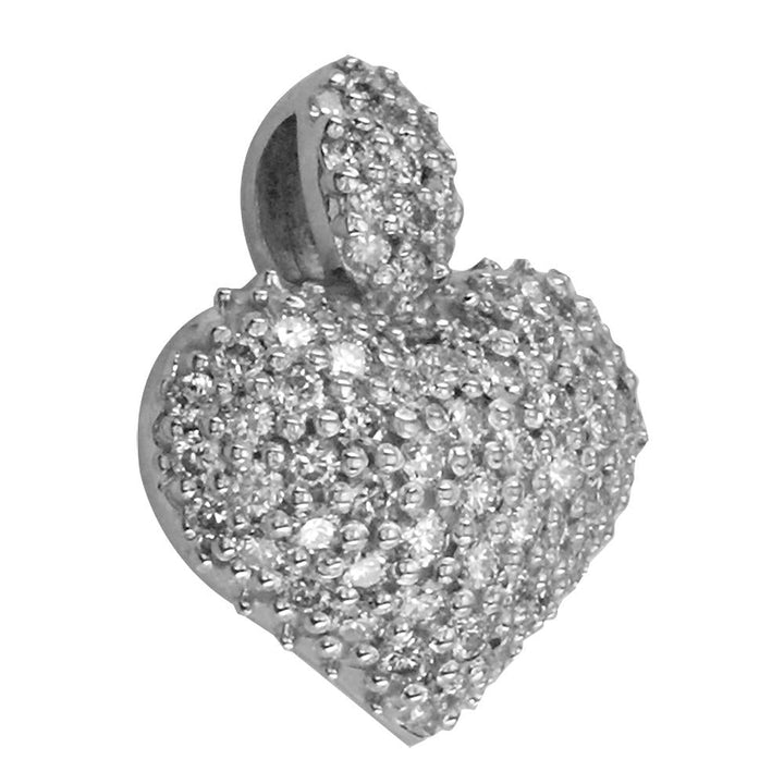 Puffed Diamond Heart Pendant, 0.80CT in 14K White Gold