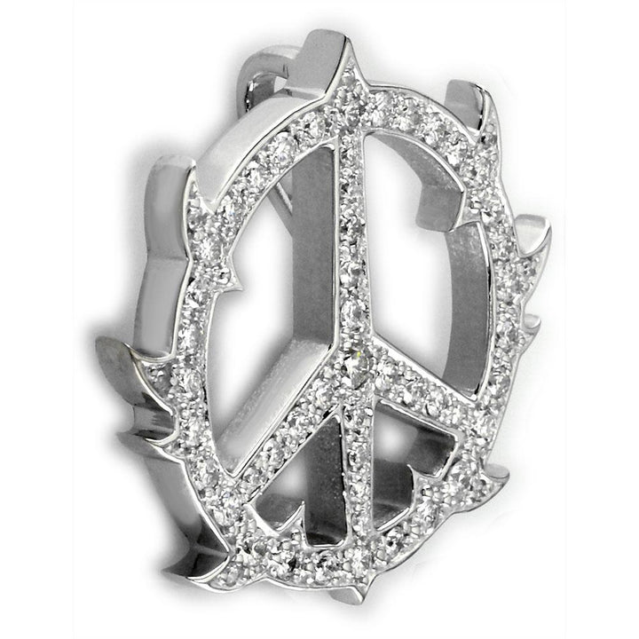 Large Diamond Guarded Peace Sign Charm, 1.75CT, 1 1/4 Inch in 14K White Gold