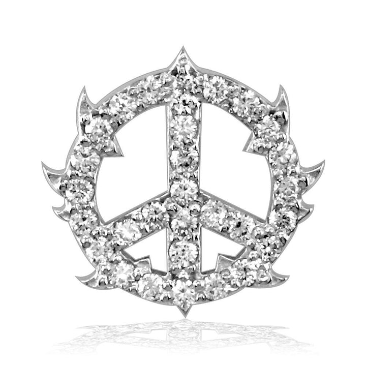Small Diamond Guarded Peace Sign Charm,0.25CT, Half Inch in 14K White Gold