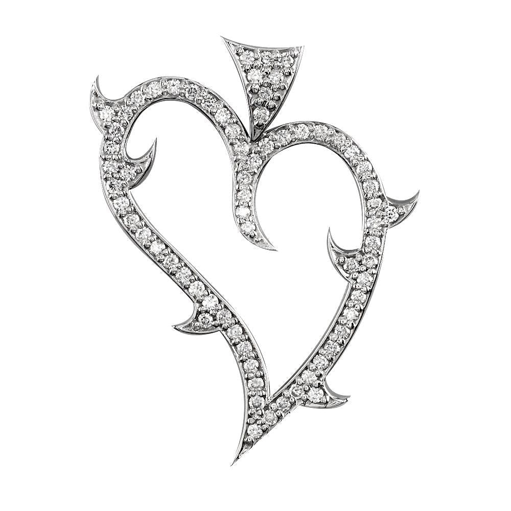 Large Diamond Guarded Love Heart Pendant, 1.25CT in 14K White Gold