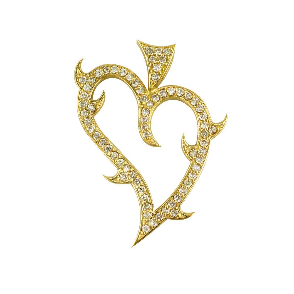 Medium Diamond Guarded Love Heart Pendant, 0.70CT in 14K Yellow Gold