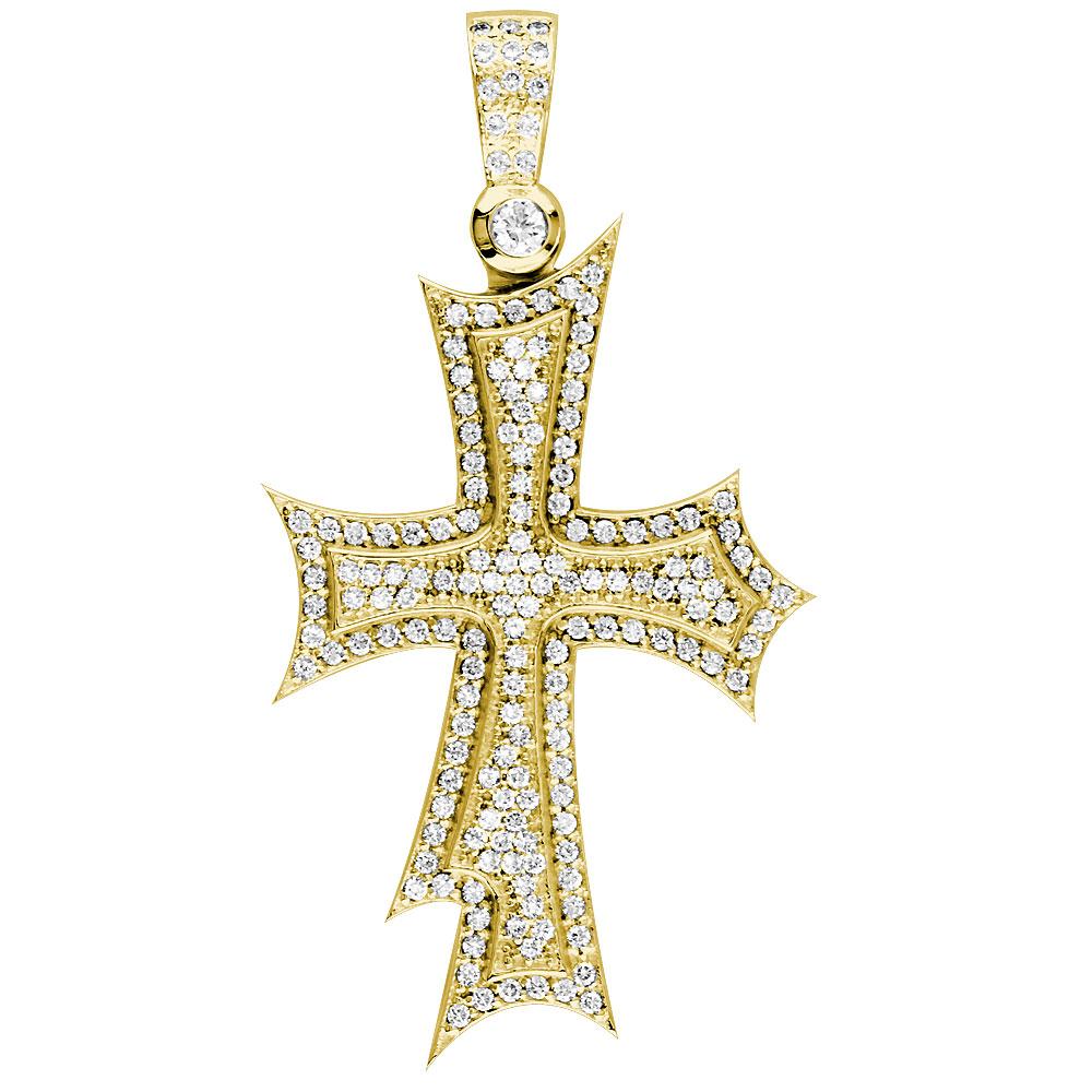 Huge Designer Diamond Cross Pendant, 2.90CT in 14K Yellow Gold