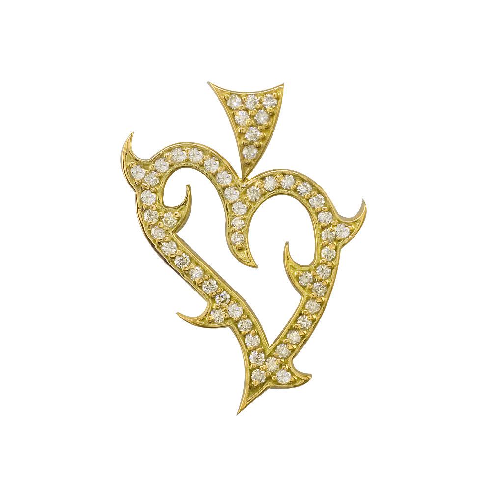 Small Diamond Guarded Love Heart Pendant, 0.50CT in 14K Yellow Gold