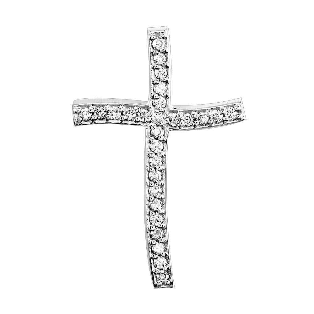 Smaller Size Wavy Diamond Cross Pendant, 0.25CT in 14K White Gold