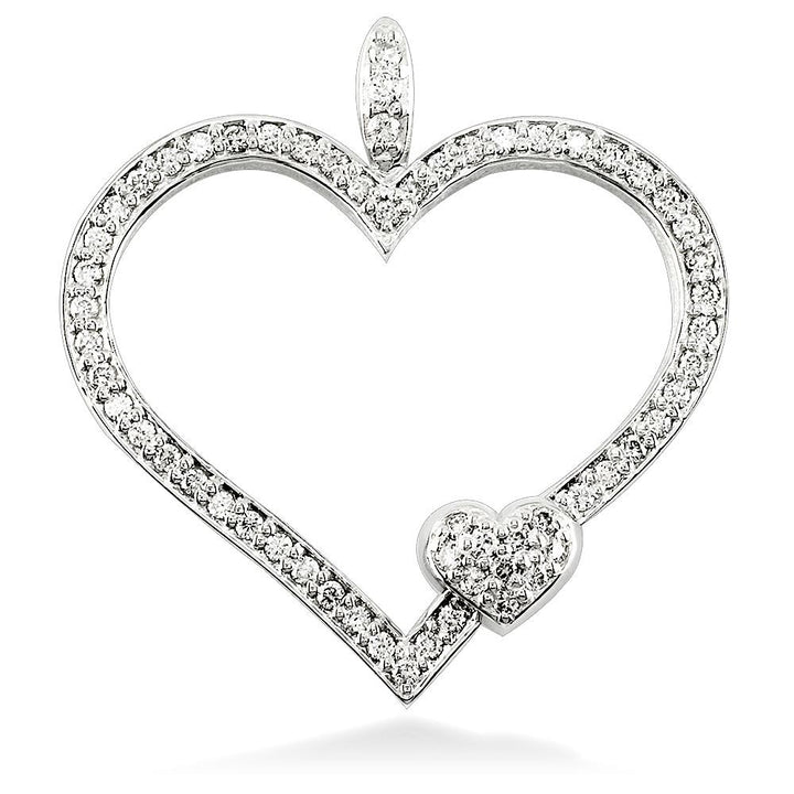 Large Mothers Love Diamond Heart Pendant with One Child Heart in 14K White Gold