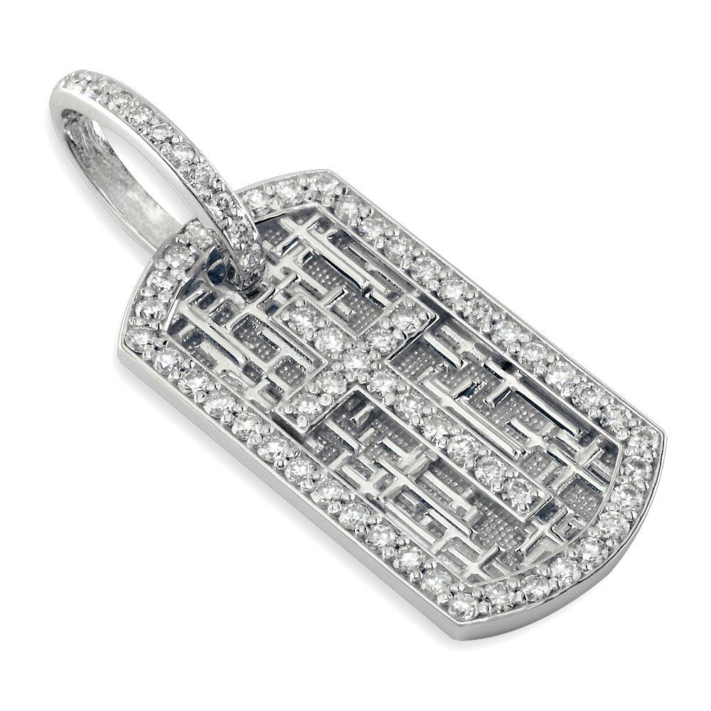 Diamond Cross Dog Tag Pendant with Scattered Cross Texture in 14K White Gold