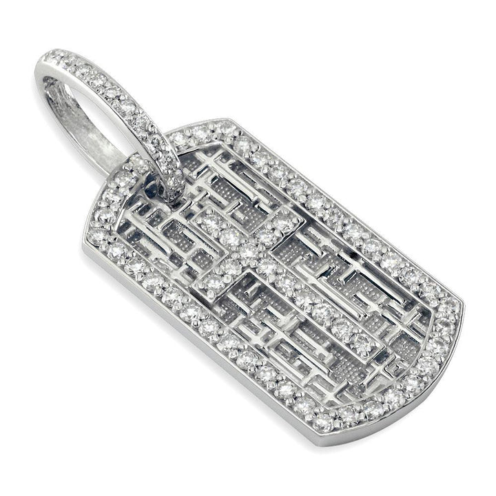 Diamond Cross Dog Tag Pendant with Scattered Cross Texture in 14K White Gold